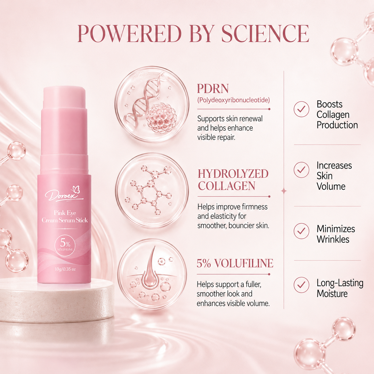 Pink Eye Cream Serum Stick—Smooths Wrinkles, Firms Skin, Anti-Aging Care