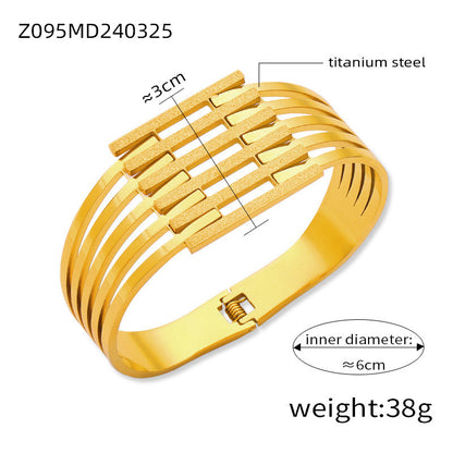 Fashion metal titanium steel bracelet with female geometric design and diamond studded spring buckle bracelet