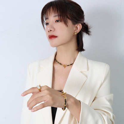 Hip hop design 18k real gold leather rope bracelet jewelry