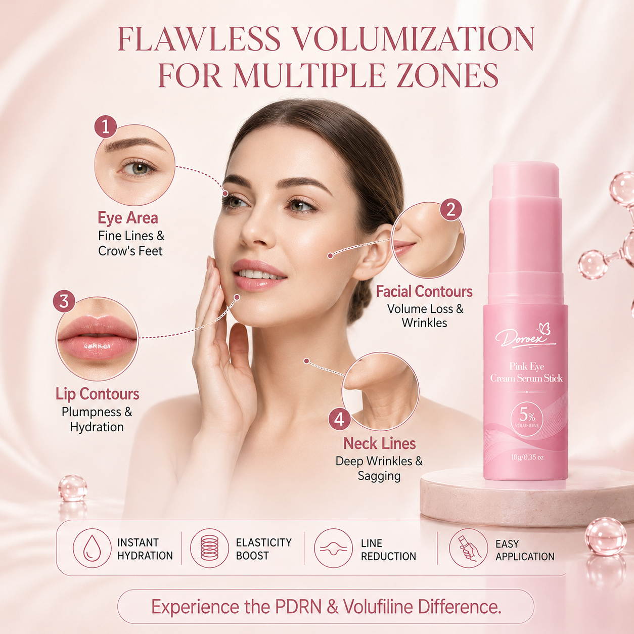 Pink Eye Cream Serum Stick—Smooths Wrinkles, Firms Skin, Anti-Aging Care
