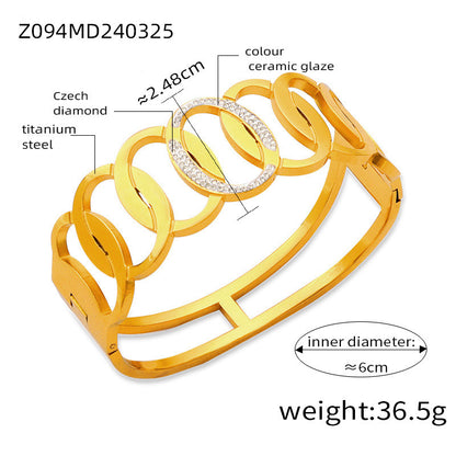 Fashion metal titanium steel bracelet with female geometric design and diamond studded spring buckle bracelet