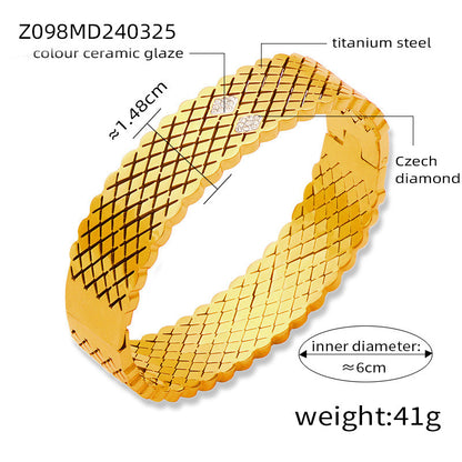 Fashion metal titanium steel bracelet with female geometric design and diamond studded spring buckle bracelet